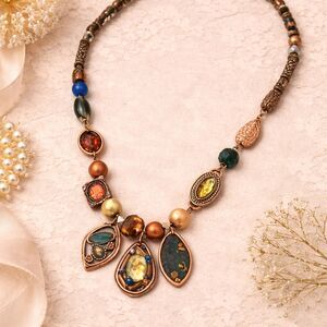 Chico's Boho Copper Tone Multi Color Enamel and Rhinestone Statement Necklace